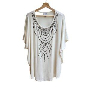 Haute Hippie Tribe Shirt, Size XL, Embellished Cream Tunic Top